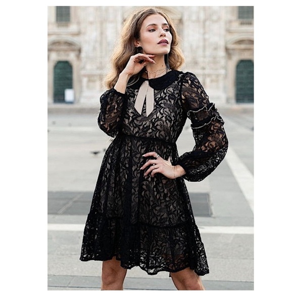 Joyfolie | Coquette Whimsigoth Cottagecore Parisian Lace Mini Dress Black XS - Picture 1 of 15